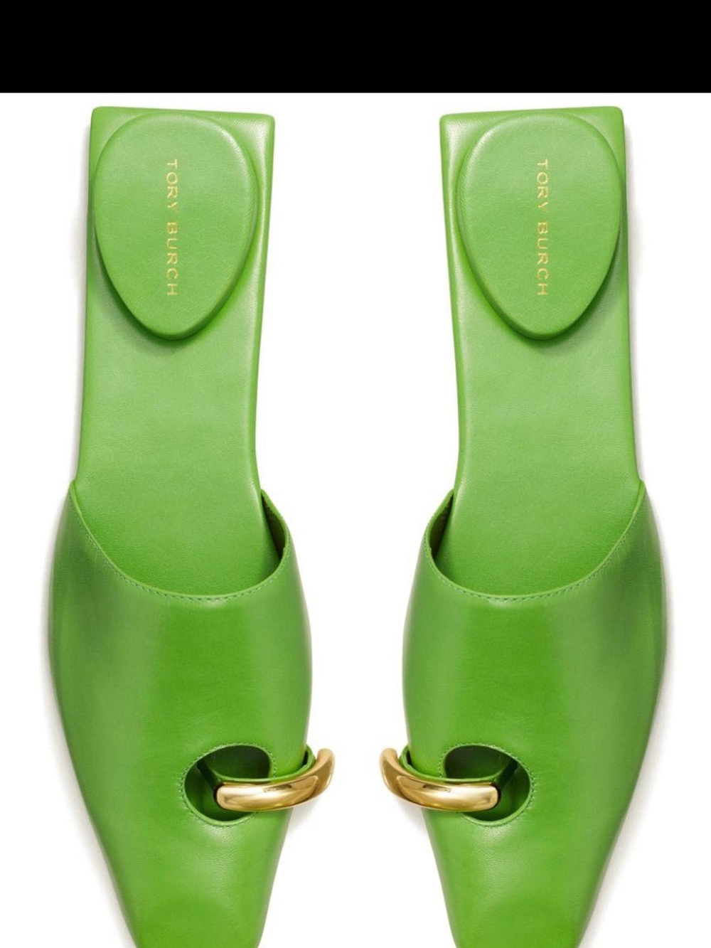 Tory Burch Vibrant Lime Green Pointed-Toe Slide Mules with Gold Accent - Picture 4 of 10